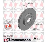 2x Brake disc internally vented 280.3157.20 ZIMMERMANN for HONDA ACCORD VI