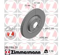 2x Brake disc internally vented 280.3184.20 ZIMMERMANN for HONDA CR-V Mk II