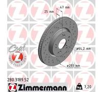 2x Brake disc internally vented 280.3189.52 ZIMMERMANN for HONDA CIVIC IX
