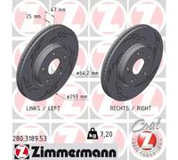 2x Brake disc internally vented 280.3189.53 ZIMMERMANN for HONDA CIVIC IX