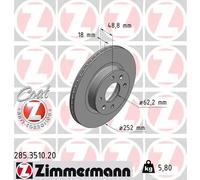 2x Brake disc internally vented 285.3510.20 ZIMMERMANN for KIA HYUNDAI