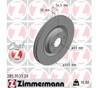 2x Brake disc internally vented 285.3537.20 ZIMMERMANN for HYUNDAI i30