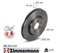 2x Brake disc internally vented 285.3543.20 ZIMMERMANN for HYUNDAI KIA