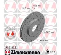 2x Brake disc internally vented 290.2260.52 ZIMMERMANN for JAGUAR DAIMLER