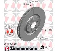 2x Brake disc internally vented 290.2264.20 ZIMMERMANN for JAGUAR XF I XJ