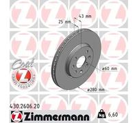 2x Brake disc internally vented 430.2606.20 ZIMMERMANN for OPEL ASTRA H Estate