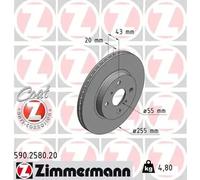 2x Brake disc internally vented 590.2580.20 ZIMMERMANN for TOYOTA YARIS/VITZ