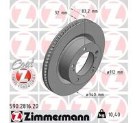 2x Brake disc internally vented 590.2816.20 ZIMMERMANN for TOYOTA