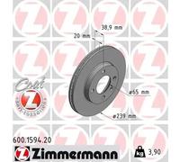 2x Brake disc internally vented 600.1594.20 ZIMMERMANN for AUDI VW SEAT
