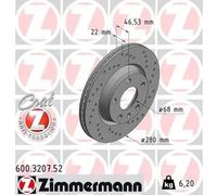 2x Brake disc internally vented 600.3207.52 ZIMMERMANN for AUDI VW SEAT