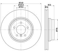 HELLA 8DD 355 129-781 Brake Disc - 54229PRO_HC - High-carbon - Coated - 348mm - 30mm - Internally Vented - for e.g. BMW
