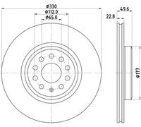 Hella Brake Disc Set Front 56271PRO 330mm x 22.8mm 05/10 x 112mm For VW ID.3 OEM