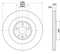 2x Brake disc internally vented 8DD 355 134-851 HELLA for PORSCHE MACAN