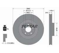 2x Brake disc internally vented 92122205 TEXTAR for VW AUDI