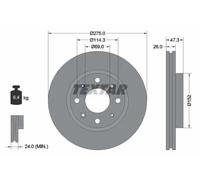 2x Brake disc internally vented 92136700 TEXTAR for KIA CERATO I Saloon