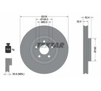 2x Brake Discs High-Carbon Coated Vented Front 92293605 Textar PRO+ 1JGC1125BA