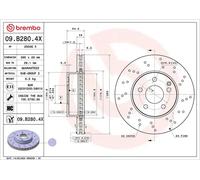 2x Brake disc perforated/vented 09.B280.4X BREMBO for MERCEDES-BENZ SLK C-CLASS
