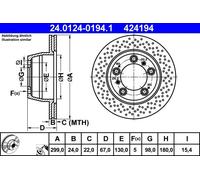 2x Brake disc perforated/vented 24.0124-0194.1 ATE for PORSCHE BOXSTER Spyder