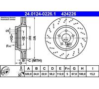 2x Brake disc perforated/vented 24.0124-0226.1 ATE for MERCEDES-BENZ SL