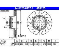 2x Brake disc perforated/vented 24.0128-0125.1 ATE for MERCEDES-BENZ S-CLASS