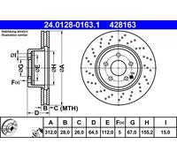 ATE Brake Discs 24.0128-0163.1 for Mercedes-Benz SL 350 - Perforated/Vented - 2 pcs L&R