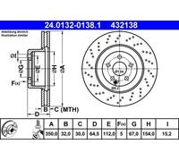2x Brake disc perforated/vented 24.0132-0138.1 ATE for MERCEDES-BENZ S-CLASS SL