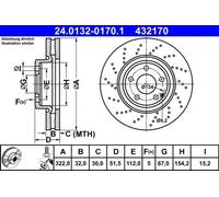 2x Brake disc perforated/vented 24.0132-0170.1 ATE for MERCEDES-BENZ CLS