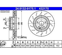 2x Brake disc perforated/vented 24.0132-0175.1 ATE for MERCEDES-BENZ SLK SLC