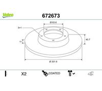 2x Brake disc Rear Axle solid 672673 VALEO for VOLVO V60 I V70 III S80 II S60 II
