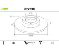 2x Brake disc Rear Axle solid 672938 VALEO for OPEL CHEVROLET