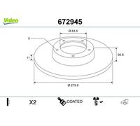 2x Brake disc Rear Axle solid 672945 VALEO for FORD C-MAX II GRAND C-MAX KUGA II