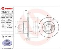 2x Brake disc solid 08.5743.11 BREMBO for AUDI VW SKODA