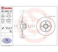 2x Brake disc solid 08.5834.37 BREMBO for RENAULT CLIO Mk II