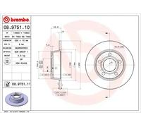 2x Brake disc solid 08.9751.11 BREMBO for AUDI A6 C5 A6 C5 Avant