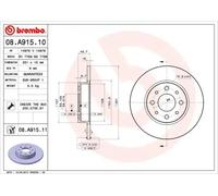 2x Brake disc solid 08.A915.11 BREMBO for ALFA ROMEO MITO