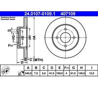 2x Brake disc solid 24.0107-0109.1 ATE for NISSAN MICRA II
