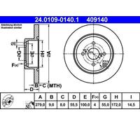 2x Brake disc solid 24.0109-0140.1 ATE for TOYOTA COROLLA COROLLA Estate