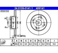 2x Brake disc solid 24.0109-0141.1 ATE for HONDA PRELUDE Mk V