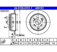 2x Brake disc solid 24.0109-0151.1 ATE for HONDA CR-V IV CR-V Mk II