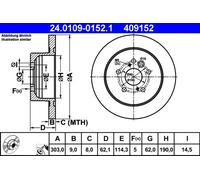 2x Brake disc solid 24.0109-0152.1 ATE for TOYOTA RAV 4 Mk II