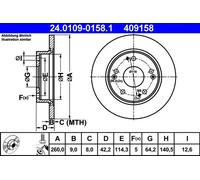 2x Brake disc solid 24.0109-0158.1 ATE for HONDA CIVIC VIII Saloon