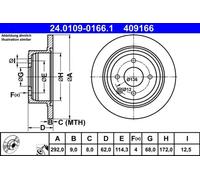 2x Brake disc solid 24.0109-0166.1 ATE for NISSAN CUBE TIIDA Hatchback