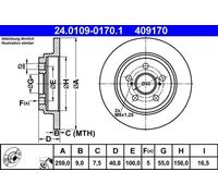 2x Brake disc solid 24.0109-0170.1 ATE for TOYOTA URBAN CRUISER