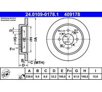 2x Brake disc solid 24.0109-0178.1 ATE for HONDA JAZZ III JAZZ IV
