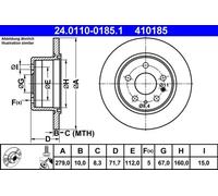 2x Brake disc solid 24.0110-0185.1 ATE for MERCEDES-BENZ /8 /8 Coupe 123 Saloon