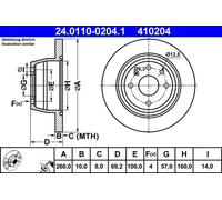 ATE Brake Disc 24.0110-0204.1 - Pair (2 pcs) for Opel/Vauxhall Astra F, Vectra A, Optima F