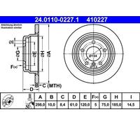 2x Brake disc solid 24.0110-0227.1 ATE for BMW 5