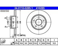 ATE Brake Disc 24.0110-0285.1, 278.0mm x 10.0mm, 5x114.3, Solid Coated – Pair