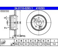 2x Brake disc solid 24.0110-0293.1 ATE for MERCEDES-BENZ SL