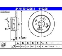 2x Brake disc solid 24.0110-0295.1 ATE for HONDA ACCORD VI